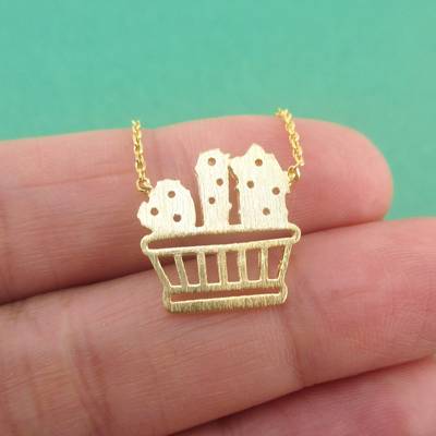 Plant Themed Box of Succulents Pendant Botany Necklace in Gold
