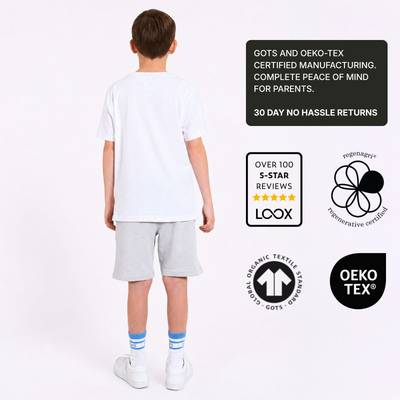 Organic Cotton Boys White T-Shirt & Grey Shorts Summer Set
