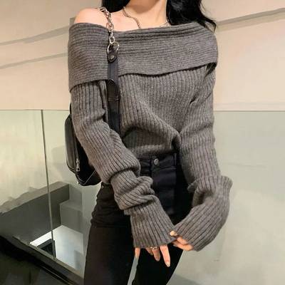 Smvp Slash Neck Knitted Sweater Women Sexy Off Shoulder Long Sleeve Pullovers Female Korean Elegant Thicken Slim Jumpers Top