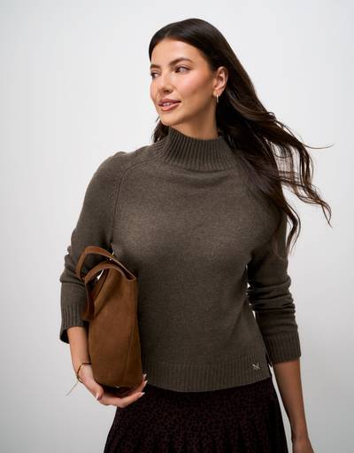 Crew Clothing Women's Harmony Saddle Shoulder Funnel Neck Jumper in Cocoa
