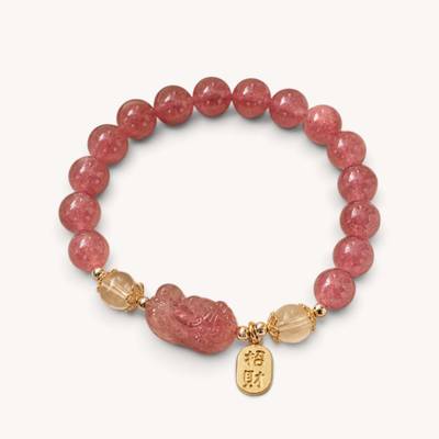 Natural Strawberry Quartz Pixiu Luck Bracelet