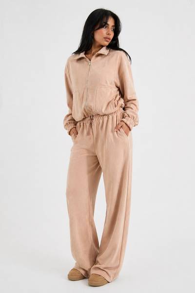 Tall Velour Wide Leg Set - Camel