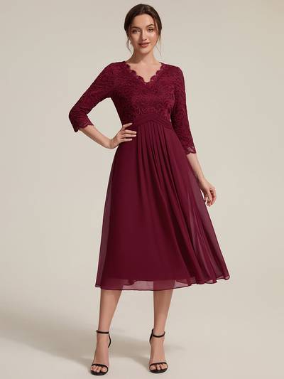 Lace Fitted Sleeve Sheath Wedding Guest Dress