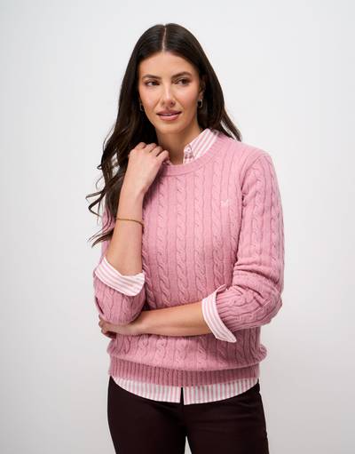 Crew Clothing Women's Harmony Merino Blend Cable Crew Neck Jumper in Pink