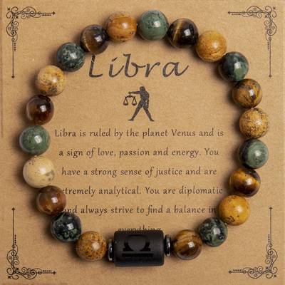 12 Zodiac Constellations Natural Tiger‘s Eye Bead Bracelet
