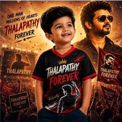 Thalapathy Forever Kids Fan Jersey | Premium Black & Red Half Sleeve T-Shirt for Boys