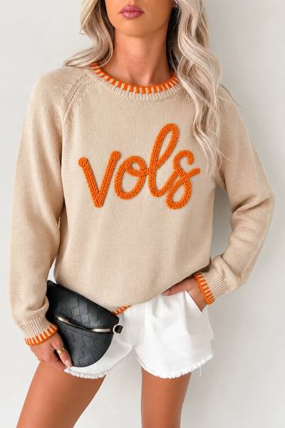 Custom College Team Chenille Embroidered Sweater with Matching Contrast Stitching