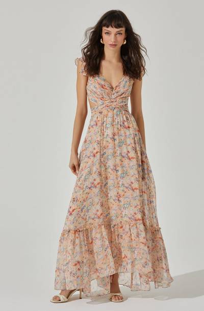 ASTR The Label Primrose Floral Strappy Back Maxi Peach Dress
