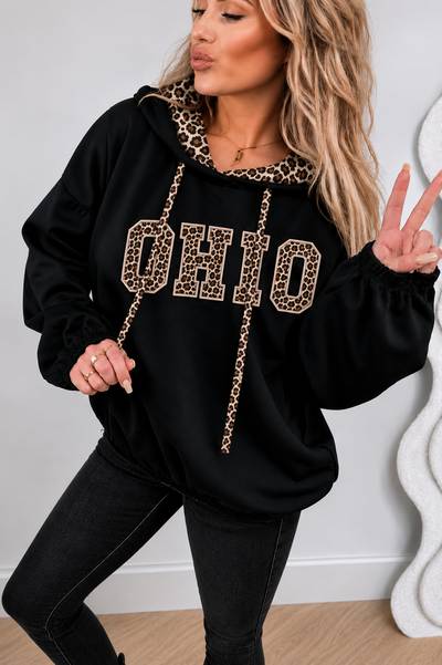 Custom College Applique Embroidered Team Name Leopard Hoodie