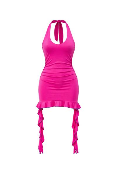Solid Deep V Ruffle Mini Dress